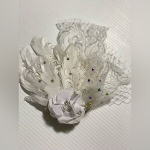 Birdcage veil lace feather fascinator hair accessory Bridal dance formal flapper